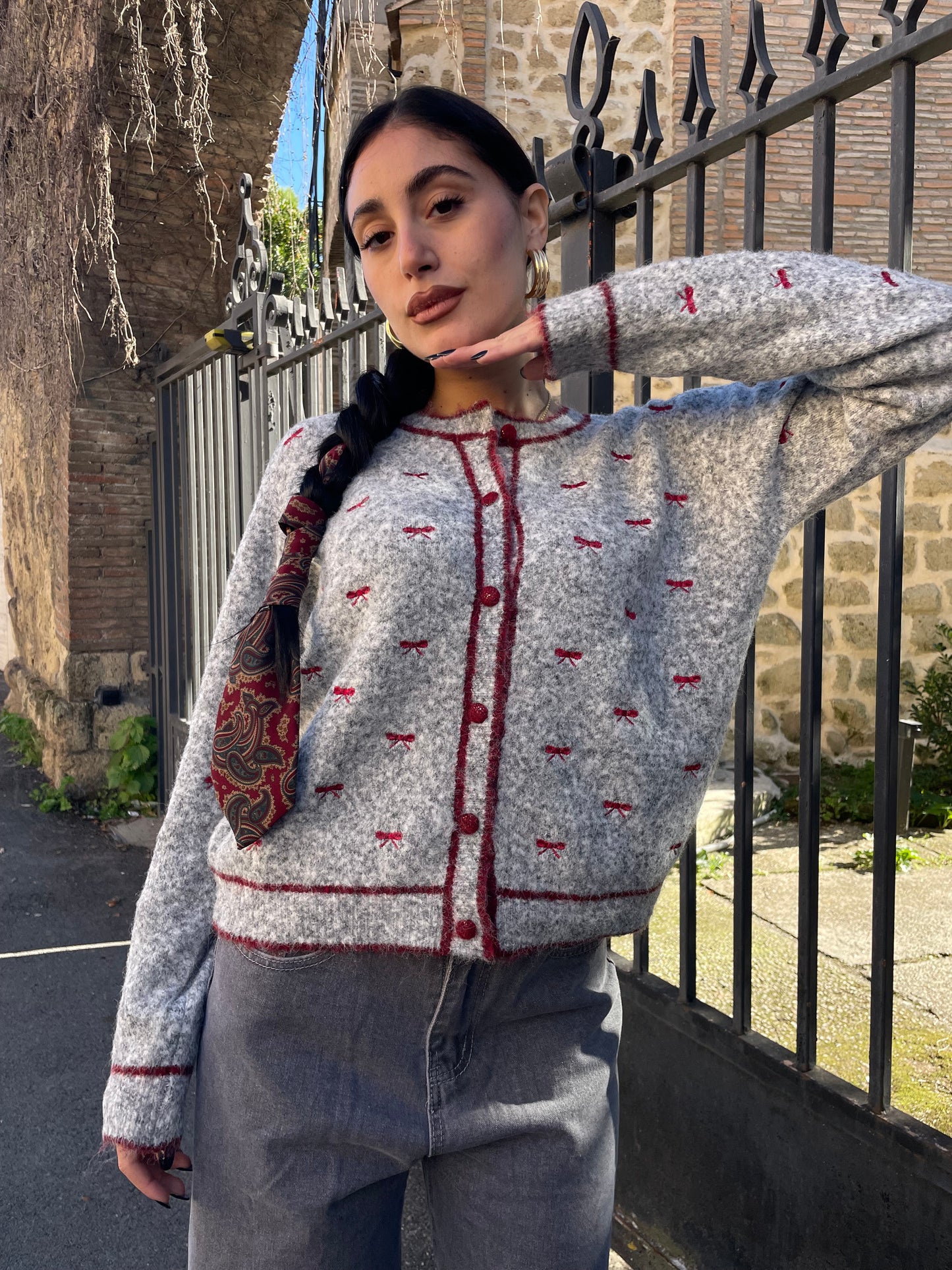 Cardigan Grey fiocchetto