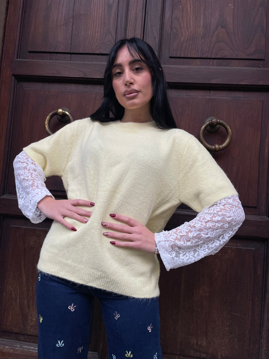 Maglioncino crema pizzo