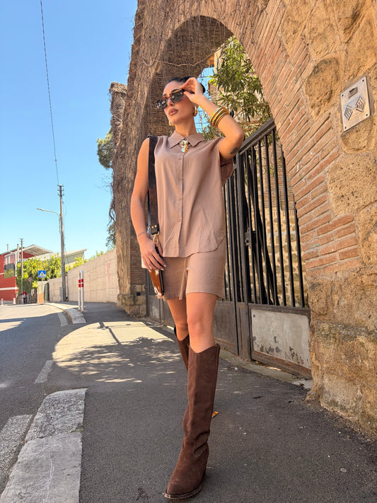 Coordinato lino fango