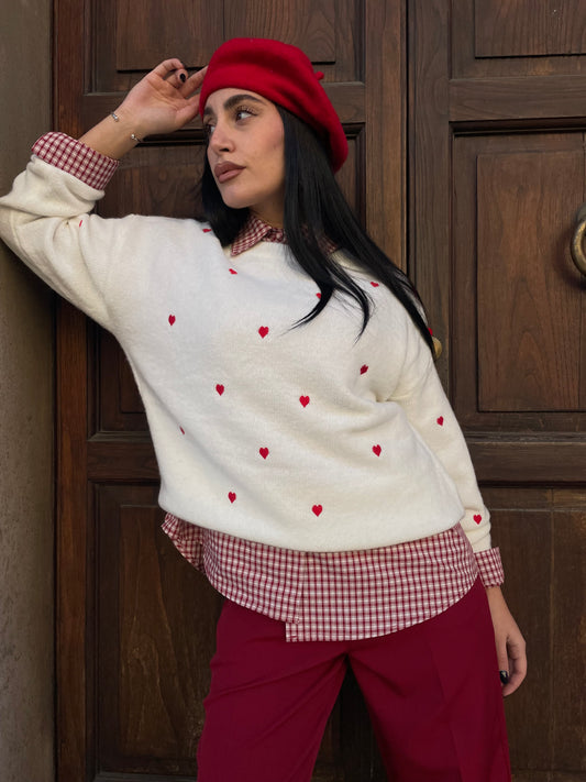 Maglione cuori rossi