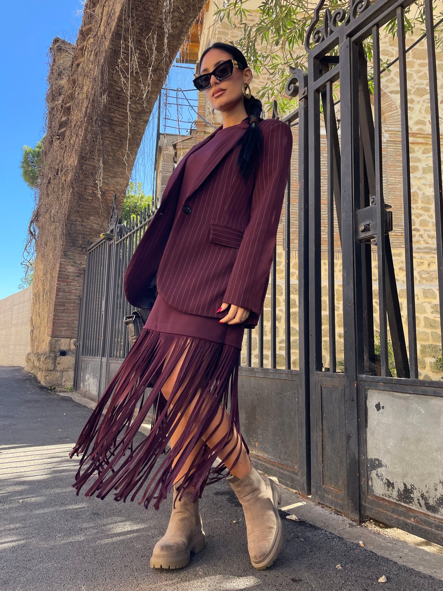 Giacca Borgogna gessata