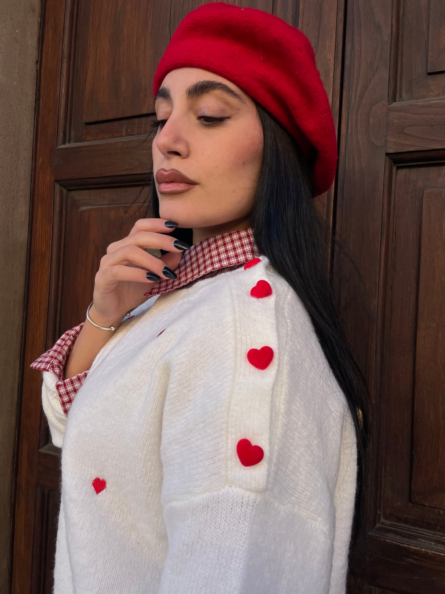 Maglione cuori rossi