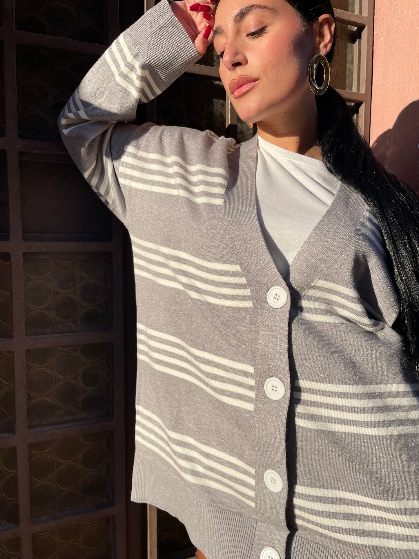 Cardigan big Strip Grey