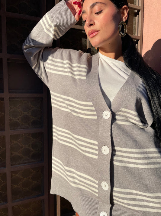 Cardigan big Strip Grey