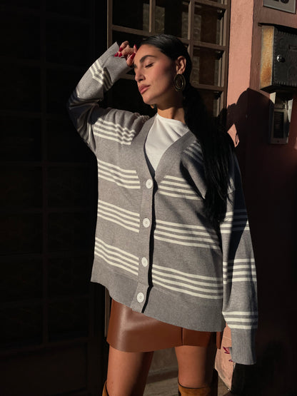 Cardigan big Strip Grey