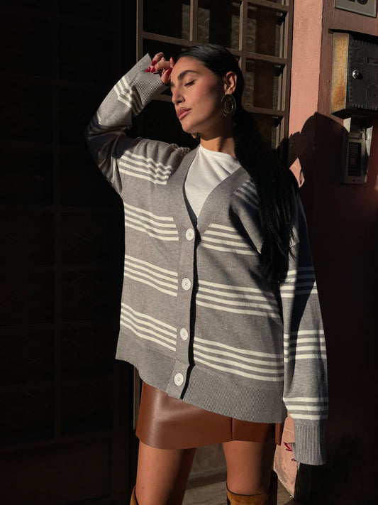Cardigan big Strip Grey