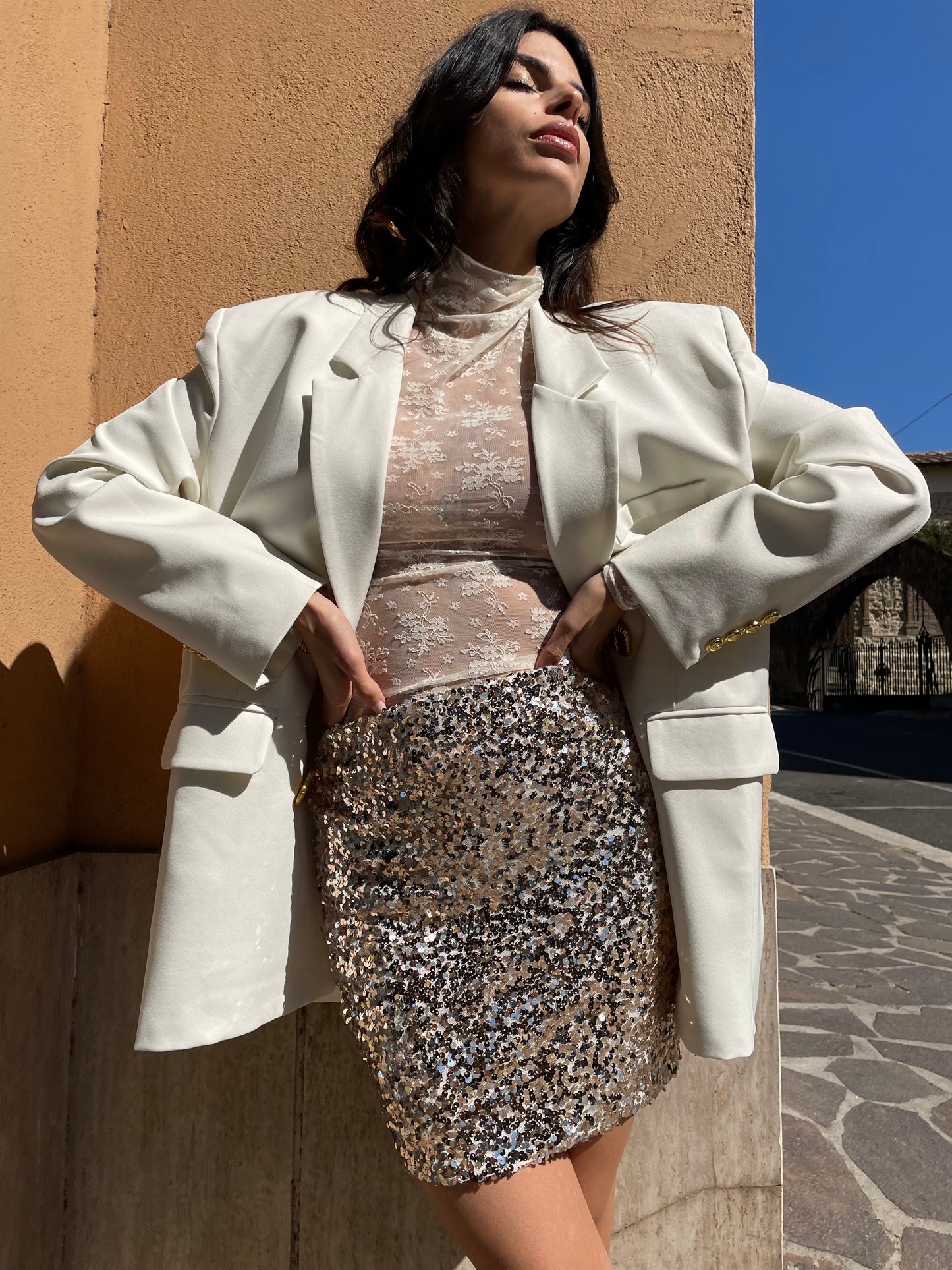 Maglia pizzo panna