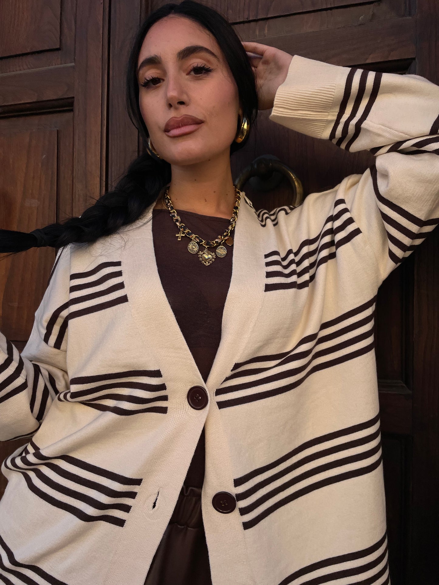 Cardigan Strip beige e cacao