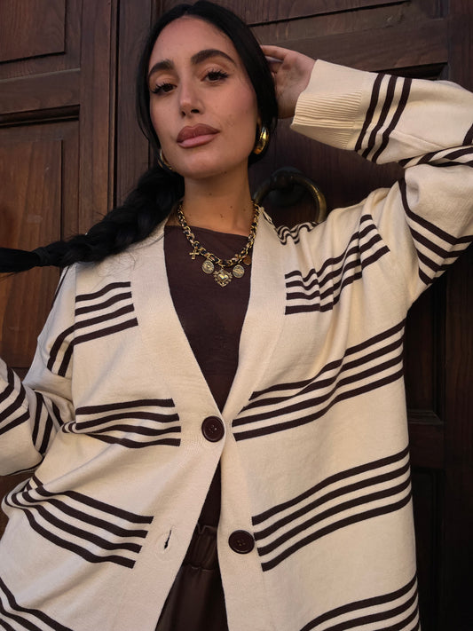 Cardigan Strip beige e cacao