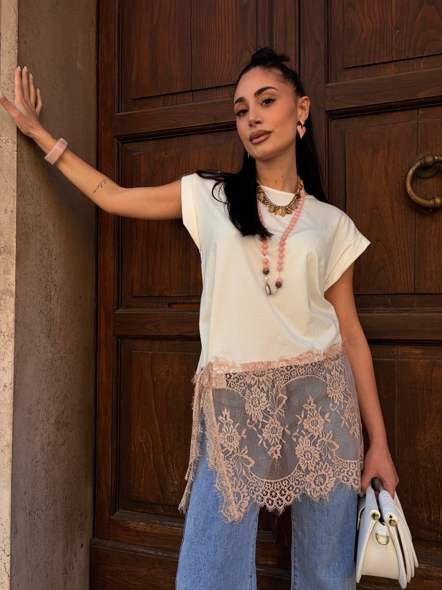 T-shirt pizzo rosa