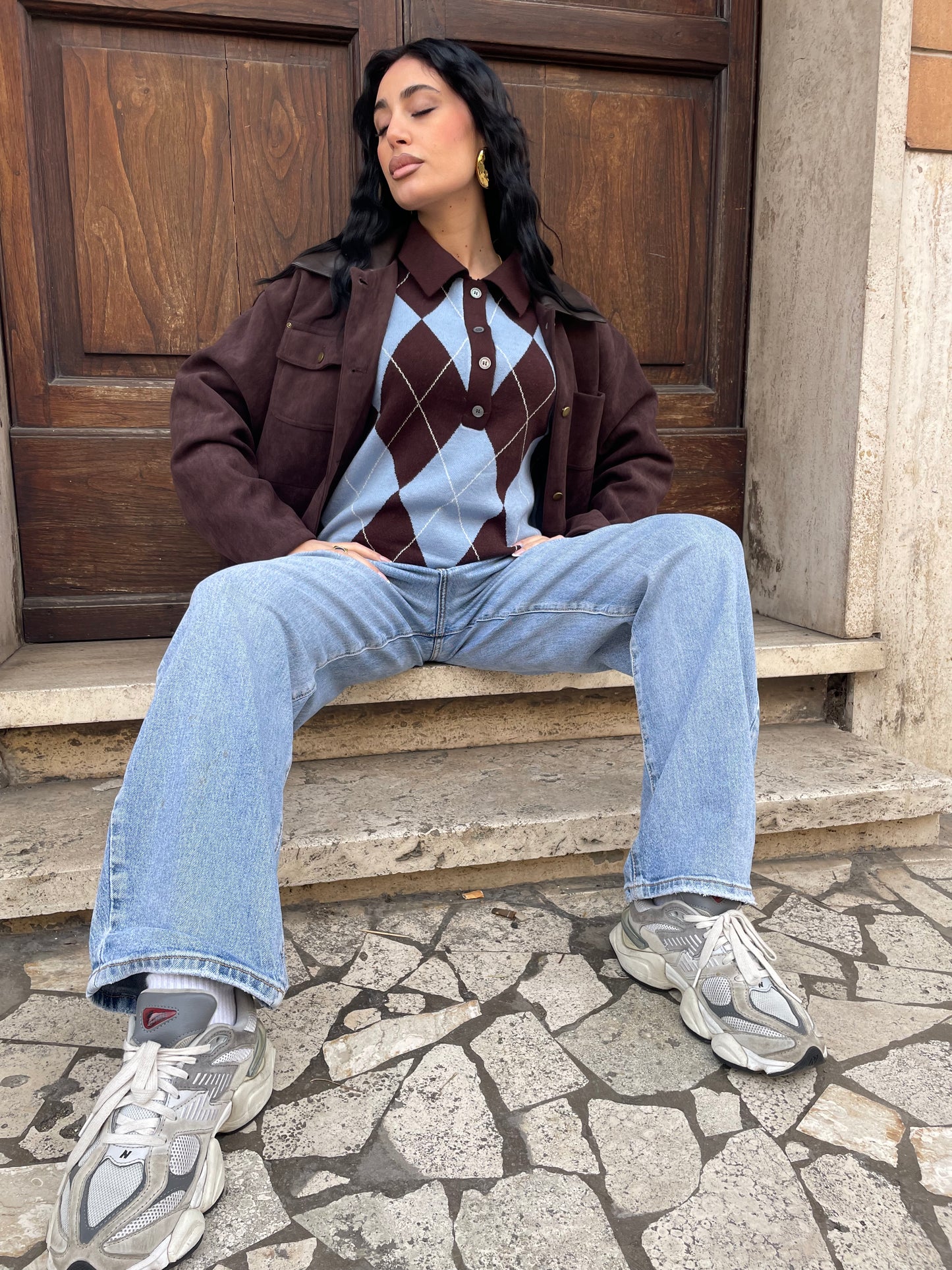 Maglioncino rombi celeste