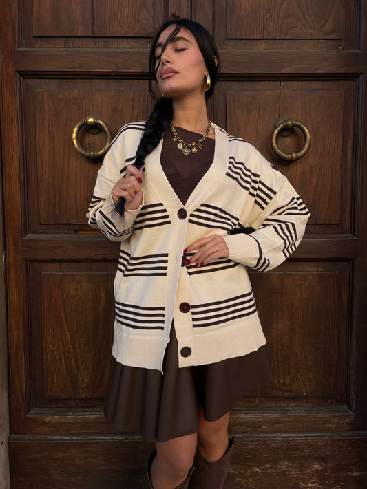 Cardigan Strip beige e cacao