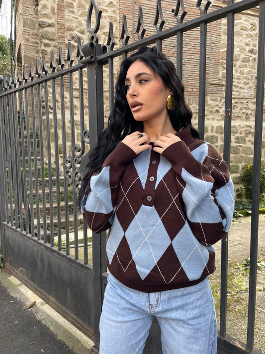 Maglioncino rombi celeste