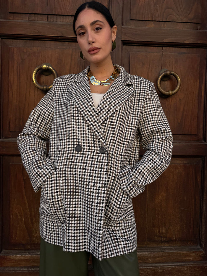 Giacca herringbone tweed oliva