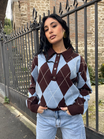 Maglioncino rombi celeste