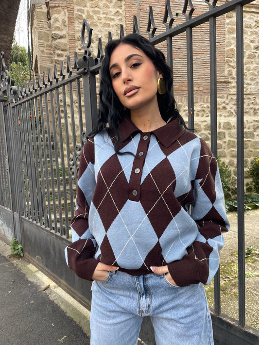 Maglioncino rombi celeste